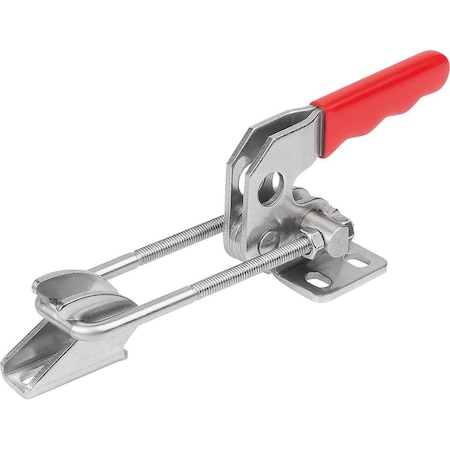 Kipp Latch-Action Clamp Horizontal With Fixed Jaw L1=49, 8, Stainless Steel Bright, Comp:Plastic Comp:Red K1260.14000